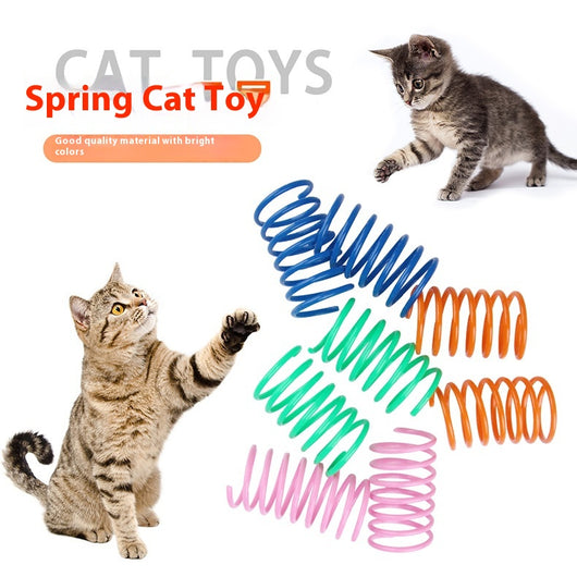 Six colorful plastic spring cat toys in yellow, orange, green, blue, and pink on a white background. - Image 16