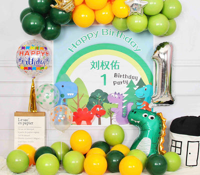 Fondo Decorativo Dinosaurios con Globos para Cumpleaños Infantil