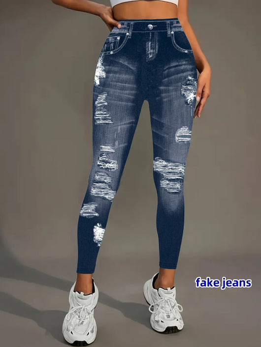 Leggings de Estilo Denim con Estampado Digital para Mujer - Image 16