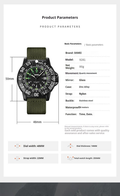Reloj de Cuarzo Luminoso para Hombre con Calendario y Correa de Nylon - Image 8