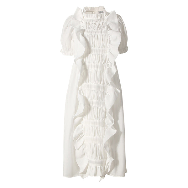 Vestido Vintage Francés Blanco Puro de Poliéster