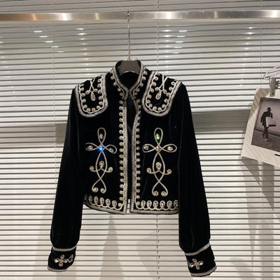 Chaqueta de Terciopelo Trenzada con Botones de Diamante para Mujer - Image 6
