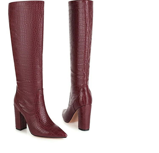 Botas Altas de Tacón Grueso Punta Afilada con Estampado de Serpiente para Mujer - Image 7