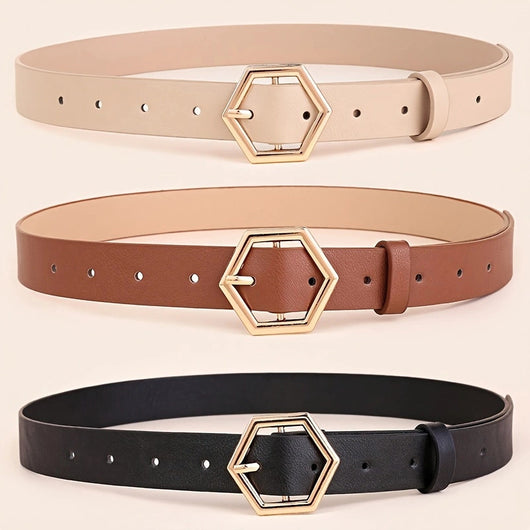 Cinturón PU con Hebilla Dorada Estrella Hexagonal Irregular para Mujer - Image 7