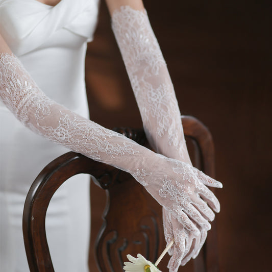 Guantes de Novia Encaje Blanco Tul Fairy para Sesión Fotográfica