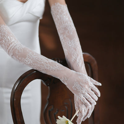 Guantes de Novia Encaje Blanco Tul Fairy para Sesión Fotográfica