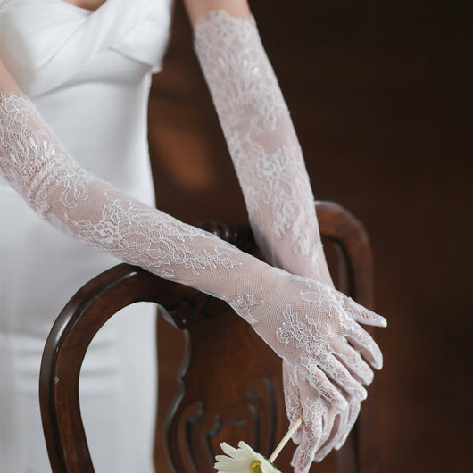 Guantes de Novia Encaje Blanco Tul Fairy para Sesión Fotográfica