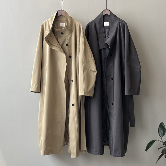 Abrigo Trinchera Largo Mujer Cuello Alzado Oversized Abotonado Simple - Image 38