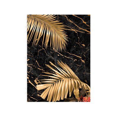 Cuadro Canvas Mármol Negro Dorado con Plantas Tropicales - Image 9