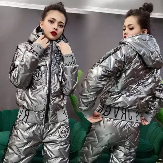 Conjunto Casual de Abrigo Acolchado con Capucha y Pantalón de Algodón para Mujer - Image 4