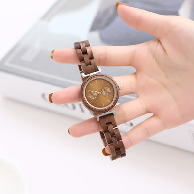 Reloj de Madera Ébano para Mujer - Cuarzo Analógico Redondo - Image 10