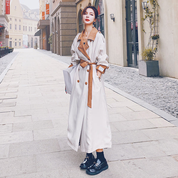Abrigo Largo Casual con Costuras Contrastantes
