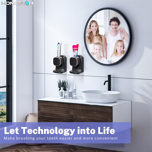 Black automatic toothpaste dispenser with rose gold trim, wall-mounted with sensor for hands-free use. - Image 6