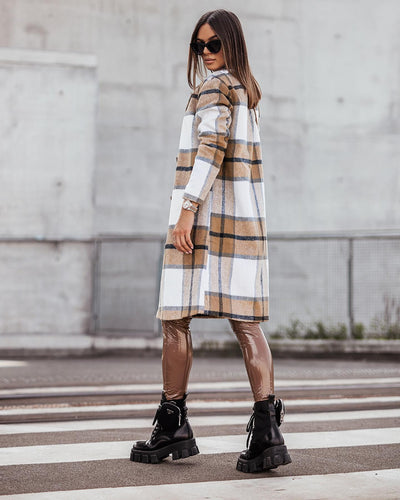 Abrigo de Lana Cuadrille Largo Cepillado Estilo Europeo y Americano para Otoño e Invierno - Image 13