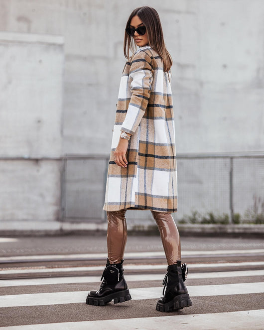 Abrigo de Lana Cuadrille Largo Cepillado Estilo Europeo y Americano para Otoño e Invierno - Image 13