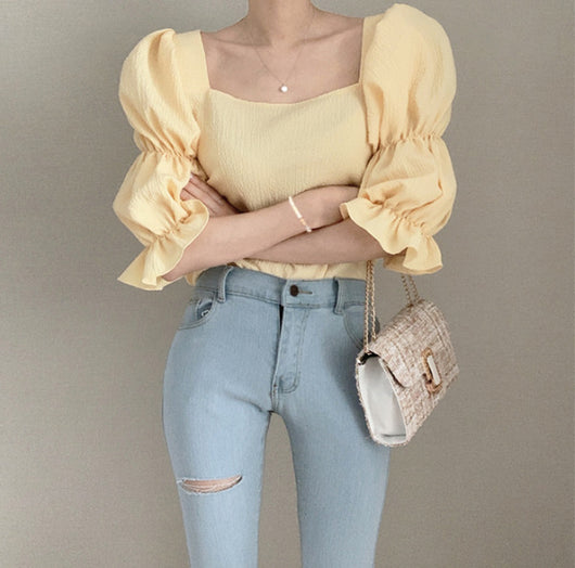 Blusa de Gasa con Escote Cuadrado y Mangas Abullonadas - Image 11
