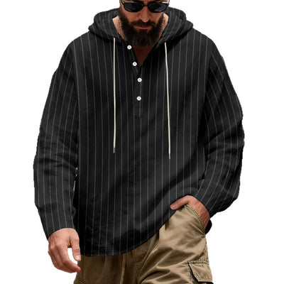 Camisa Lino Holgada Talla Grande Hombre a Rayas con Capucha - Image 5