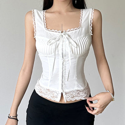 Blusa Encaje Blanca Ajustada Estilo Europeo y Americano para Niñas