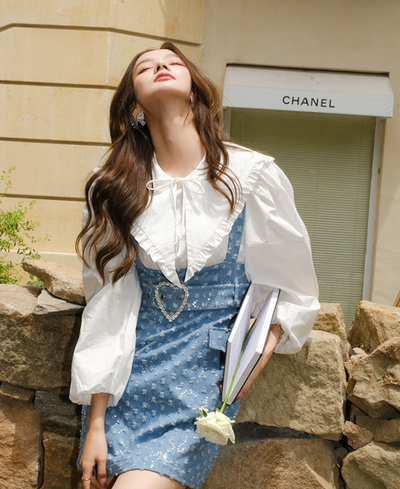 Falda Vestido Denim con Bordado de Cuentas y Tirantes - Image 18