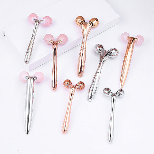 Rodillo de Cuarzo Rosa y Jade con Incrustaciones de Diamante 3D para Masaje Facial