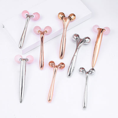 Rodillo de Cuarzo Rosa y Jade con Incrustaciones de Diamante 3D para Masaje Facial