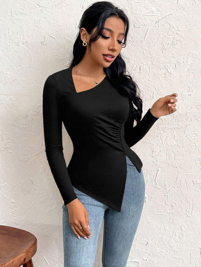 Blusa Versátil de Cuello Oblicuo para Otoño e Invierno - Manga Larga Cómoda - Image 11