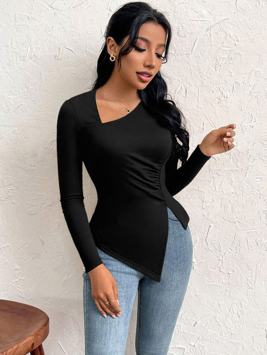 Blusa Versátil de Cuello Oblicuo para Otoño e Invierno - Manga Larga Cómoda - Image 11
