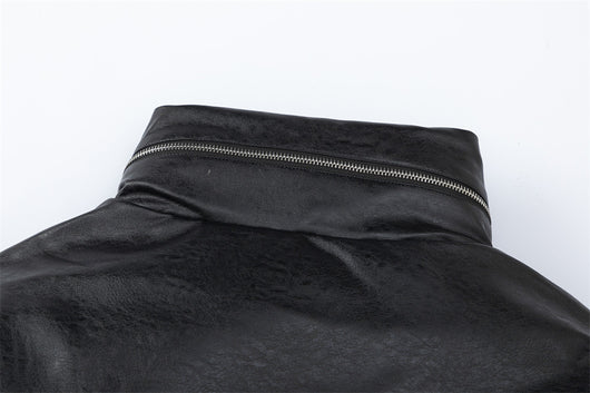 Abrigo de Cuero PU con Cuello Parado y Forro Térmico - Image 11