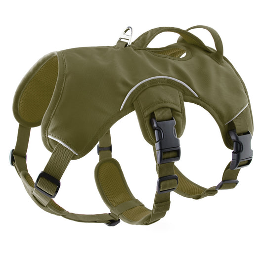 Orange dog harness with reflective trim, black buckles, and a top handle, designed for large dogs. - Image 8