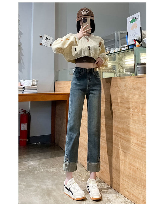 Pantalones Vaqueros Rectos de Cintura Alta Holgados para Mujer - Image 9