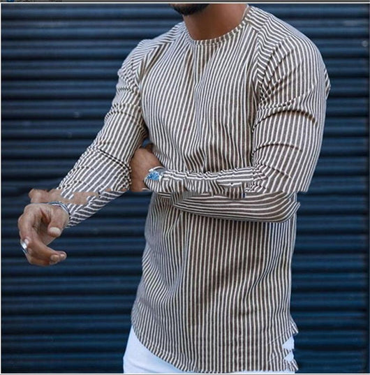 Camisa Hombre Cuello Redondo con Rayas en Dobladillo - Image 18
