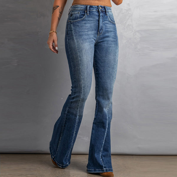 Pantalones Vaqueros de Tiro Alto Slim Fit Pierna Ancha Lavados