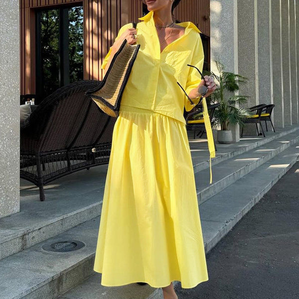 Conjunto Ejecutivo Amarillo: Blazer y Falda Dos Piezas