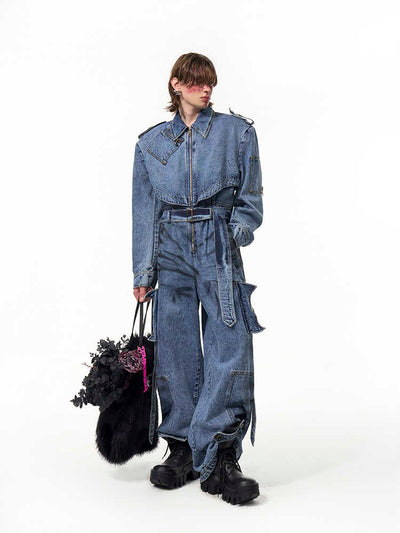 Mono Vaquero Hombre Azul Lavado con Cierre - Estilo Urbano Desgastado - Image 3