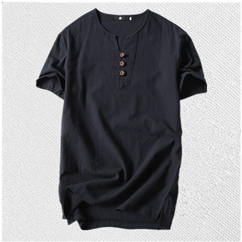 Camiseta Hombre Algodón y Lino Suelta - Image 8