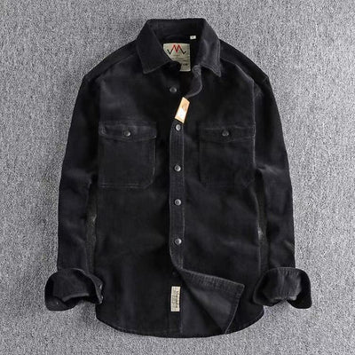 Camisa de Pana Vintage Lavada Manga Larga para Hombre - Image 22