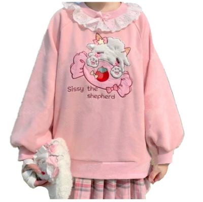 Sudadera con Cuello de Encaje Suelto para Mujer