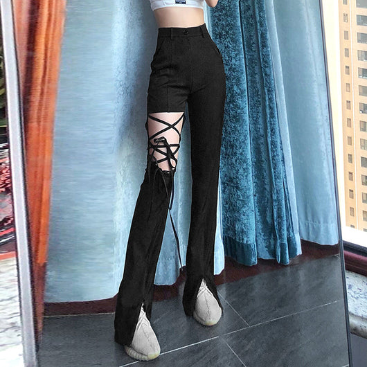 Leggins Góticos con Cordones y Cintura Alta Estilo Punk
