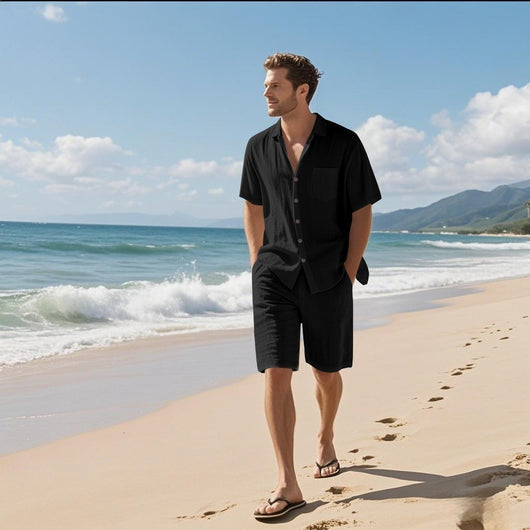 Camisa de Lino Transpirable Manga Corta para Playa - Image 34