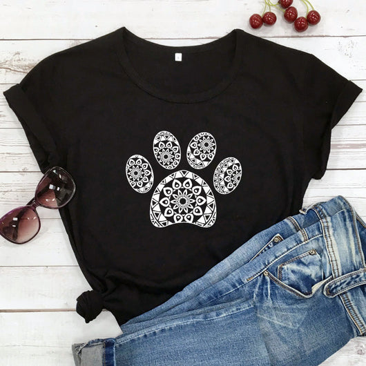 Camiseta Suelta Estampado Huellas Animales para Hombre y Mujer