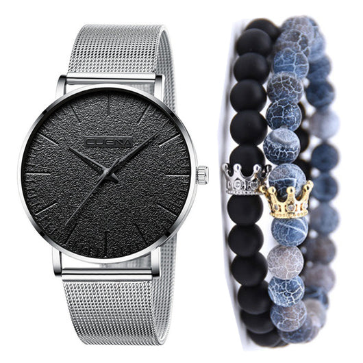 Juego de 3 Relojes de Pulsera Malla Metálica para Hombre - Estilo Ejecutivo