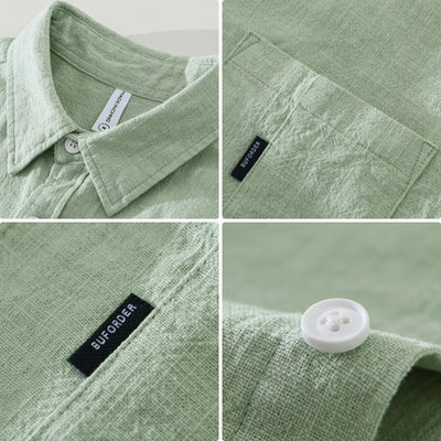 Camisa Casual de Algodón y Lino en Colores Sólidos - Image 3
