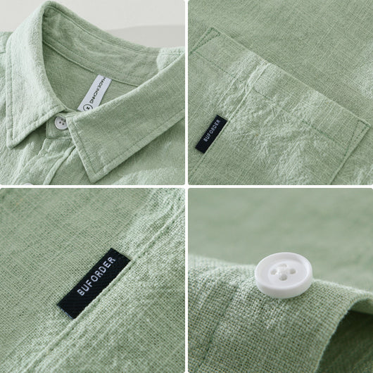 Camisa Casual de Algodón y Lino en Colores Sólidos - Image 3