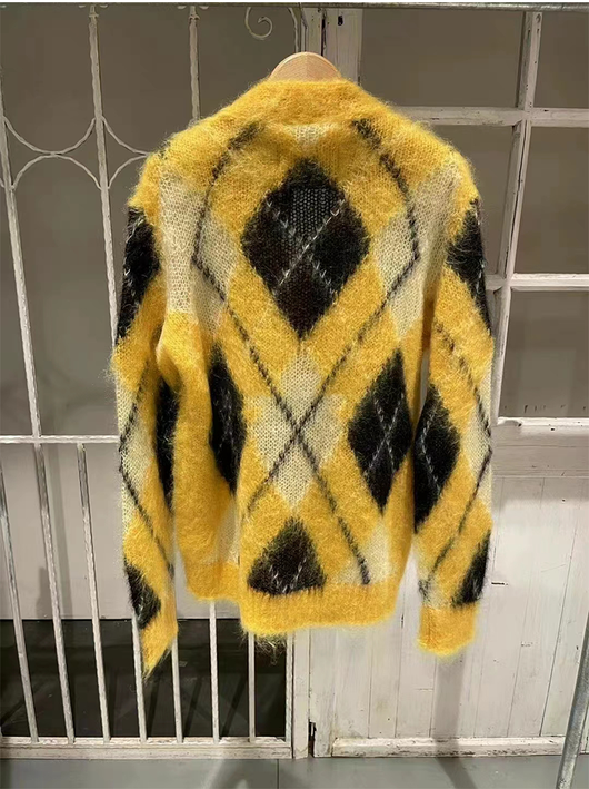 Suéter de Mohair Tejido Suelto con Combinación de Colores Diamante - Image 5