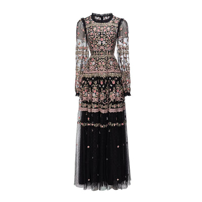 Vestido Swing con Bordado Pesado en Malla - Image 3