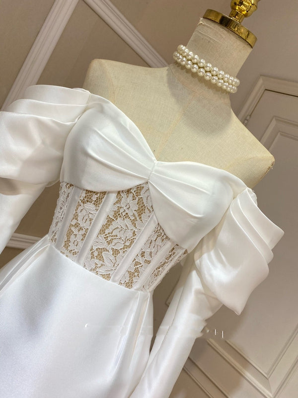 Vestido Elegante con Hombros Descubiertos y Mangas Abullonadas
