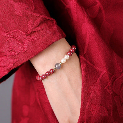 Pulsera de Pareja Piedra de Luna Perla Vermellón Minimalista - Image 12