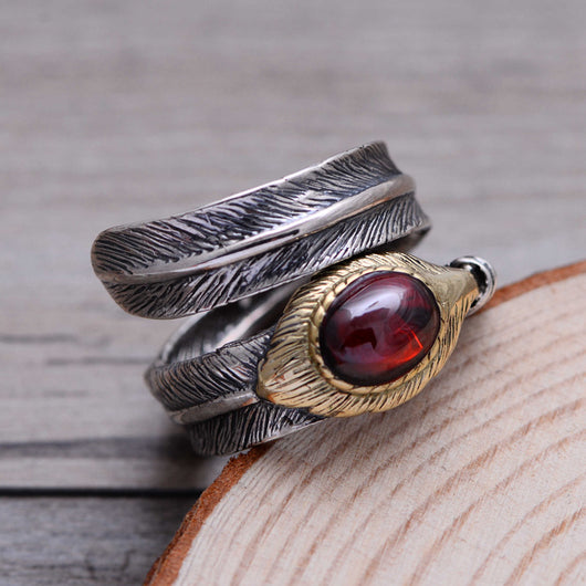 Anillo de Granate Vintage con Pluma Declarativa para Mujer - Image 5