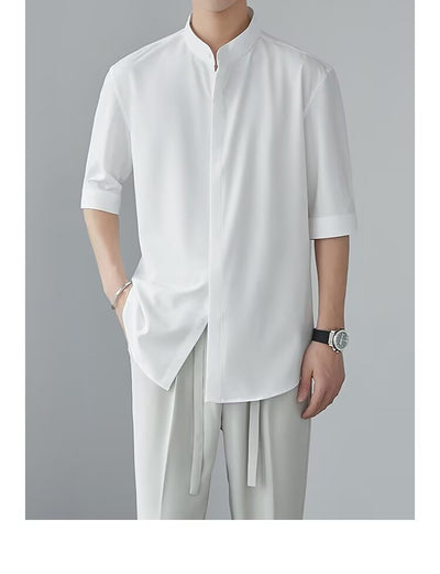 Camisa Cuello Mao Manga Corta Estilo Chino - Image 25