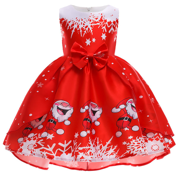 Vestido Navideño Princesa Santa Claus con Copos de Nieve para Niña
